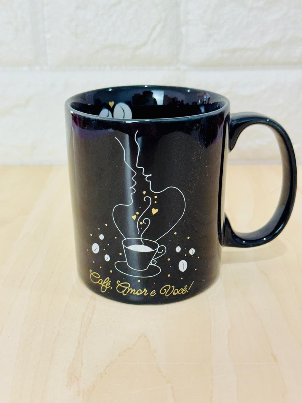 Caneca Aurora Preta Café, Amor e Você