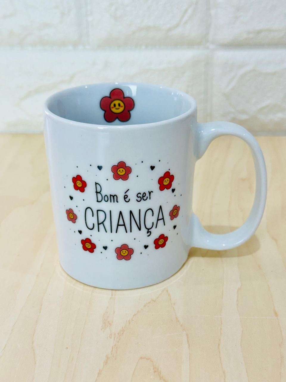 Caneca Aurora Branca Bom é Ser Criança Flor