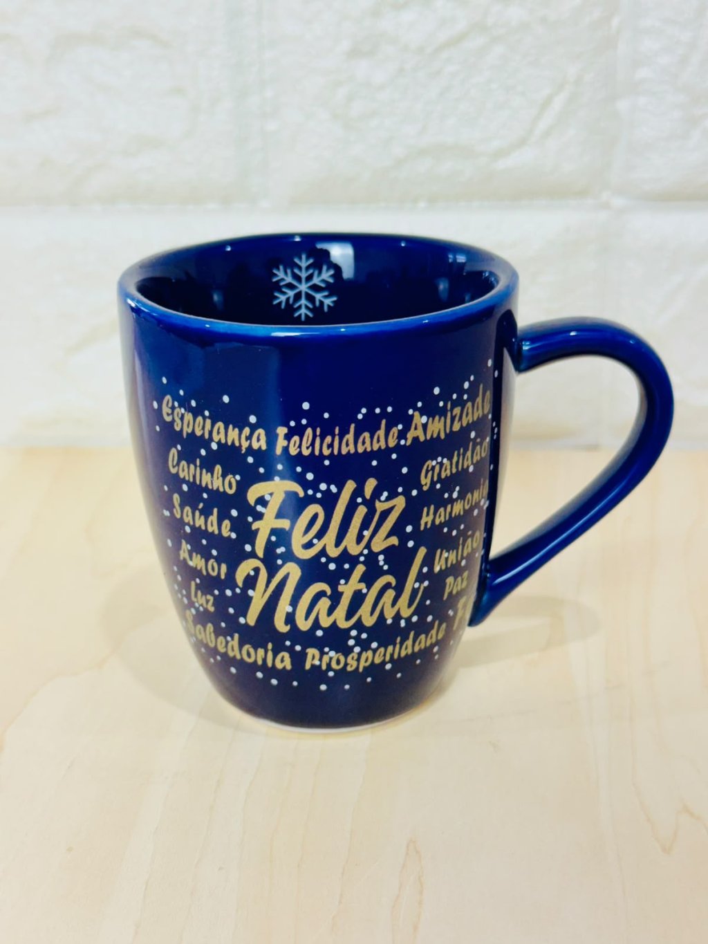 Caneca Glamour Azul Palavras Natalinas