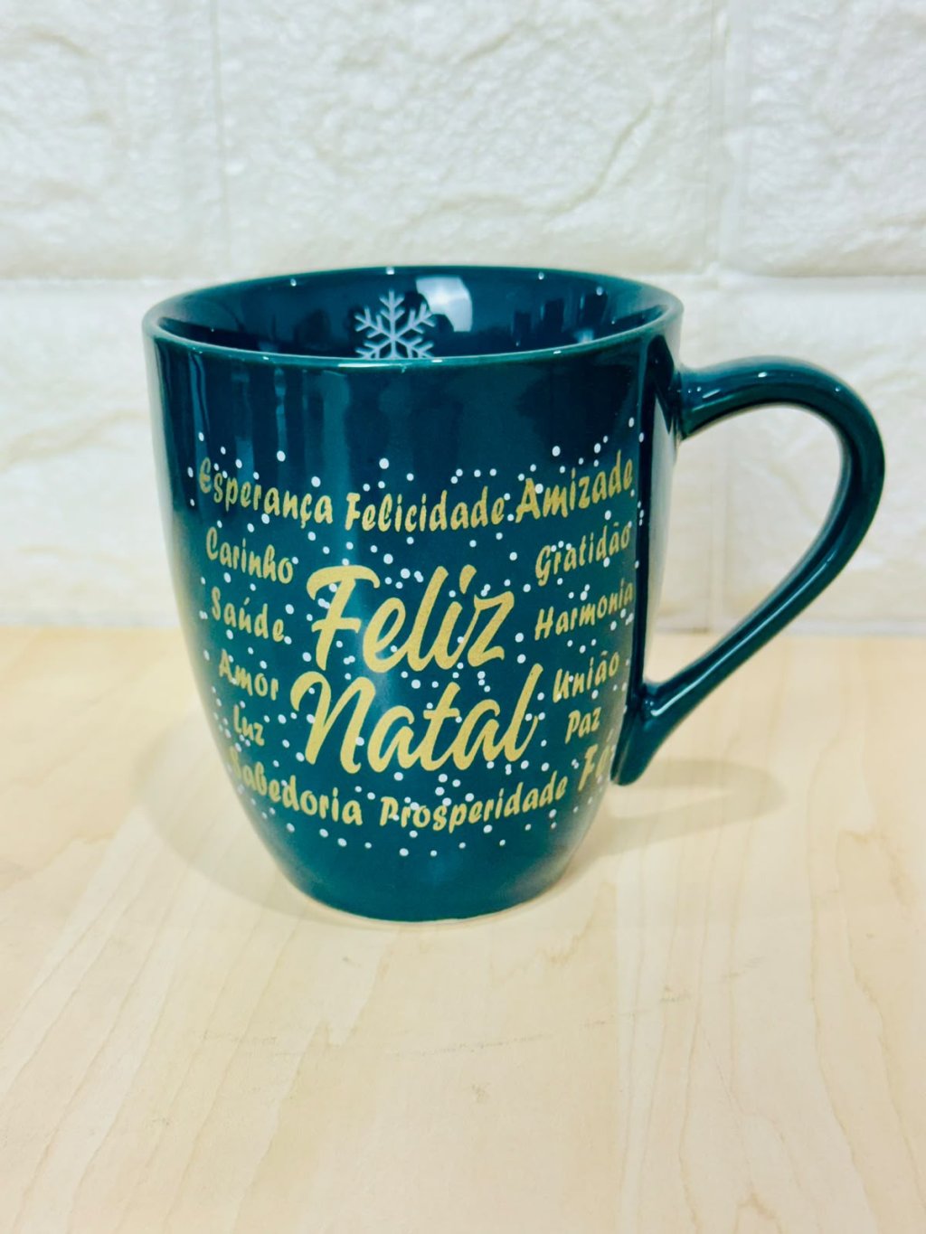 Caneca Glamour Verde Palavras Natalinas