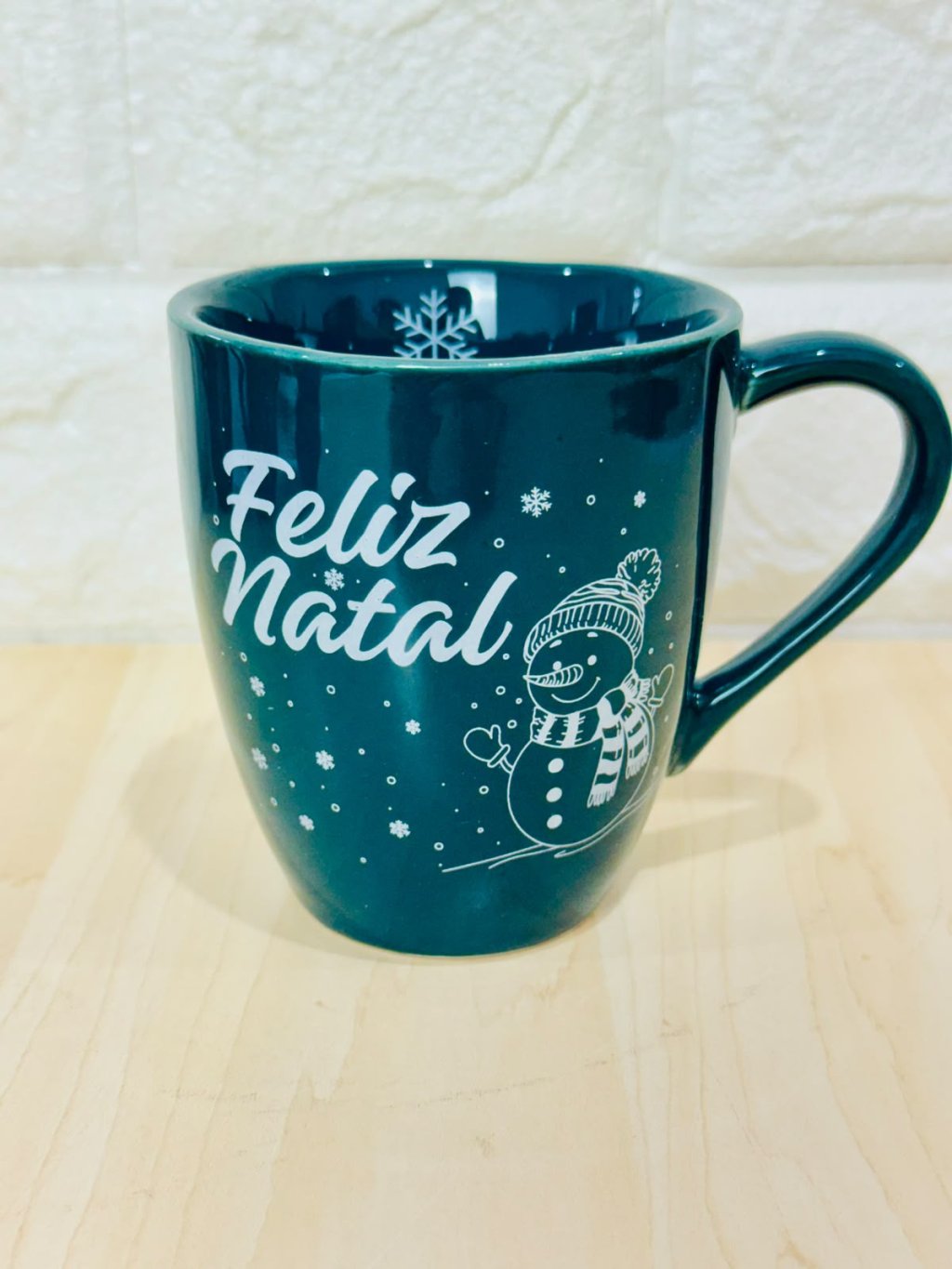 Caneca Glamour Verde Boneco de Neve
