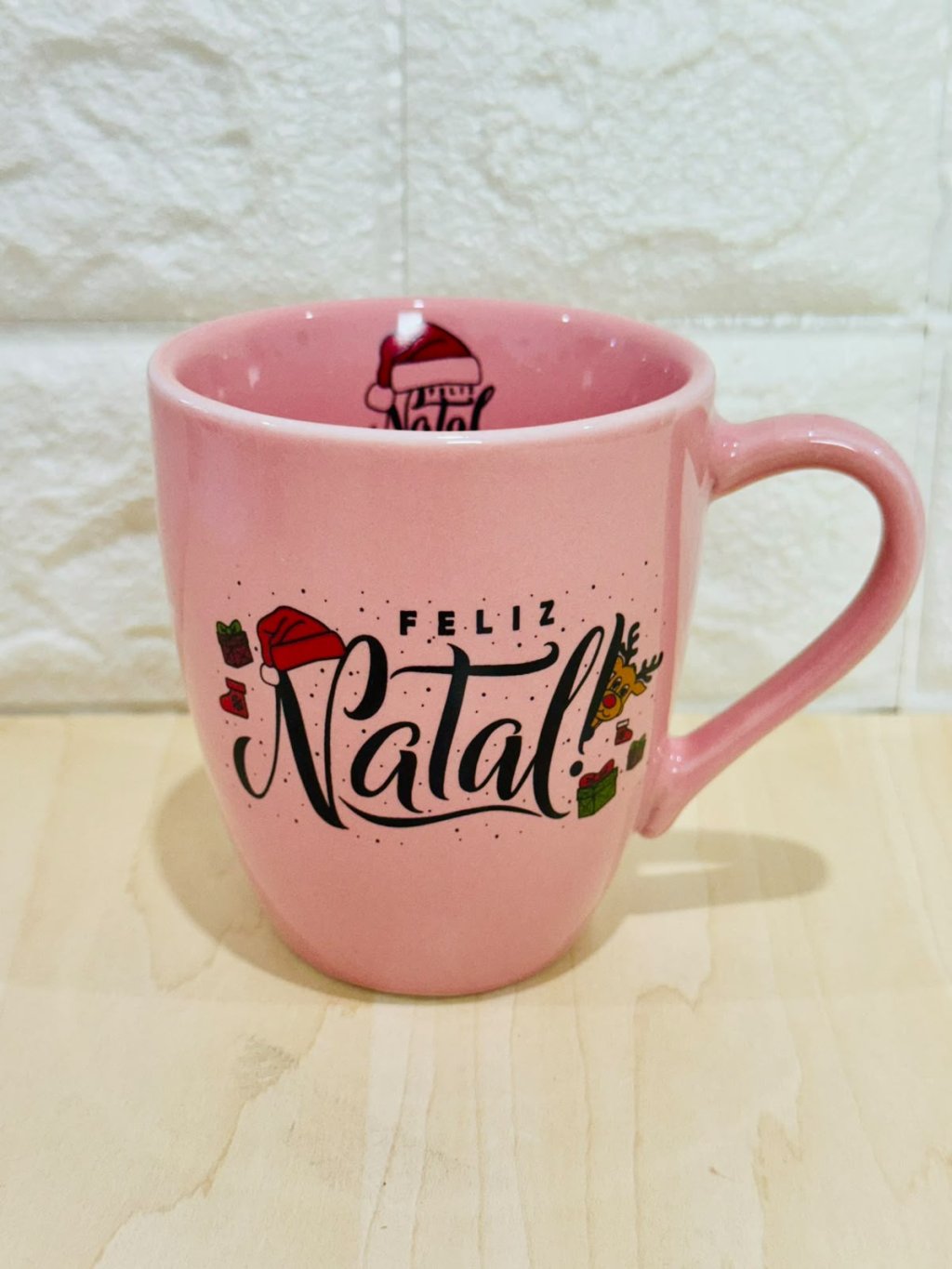 Caneca Glamour Rosa Natal Gorro