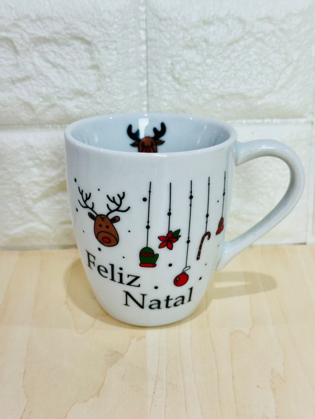 Caneca Glamour Branca Natal Penduricalho