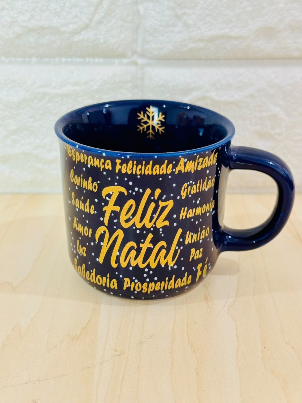 Caneca Ágatha Azul Cobalto Palavras Natalinas