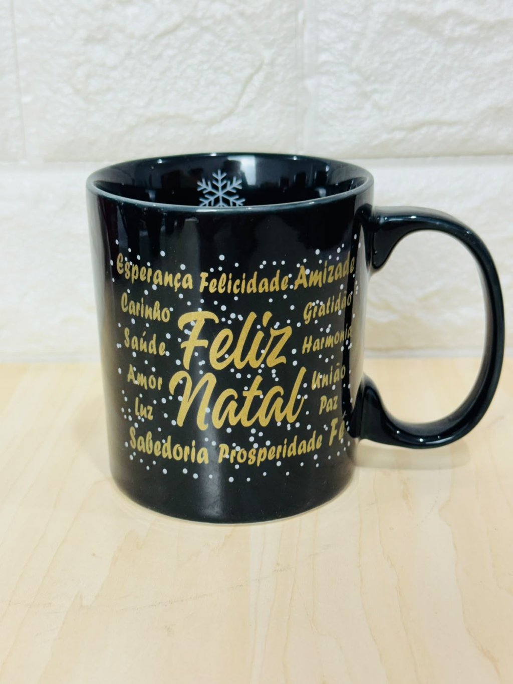 Caneca Aurora Preta Palavras Natalinas