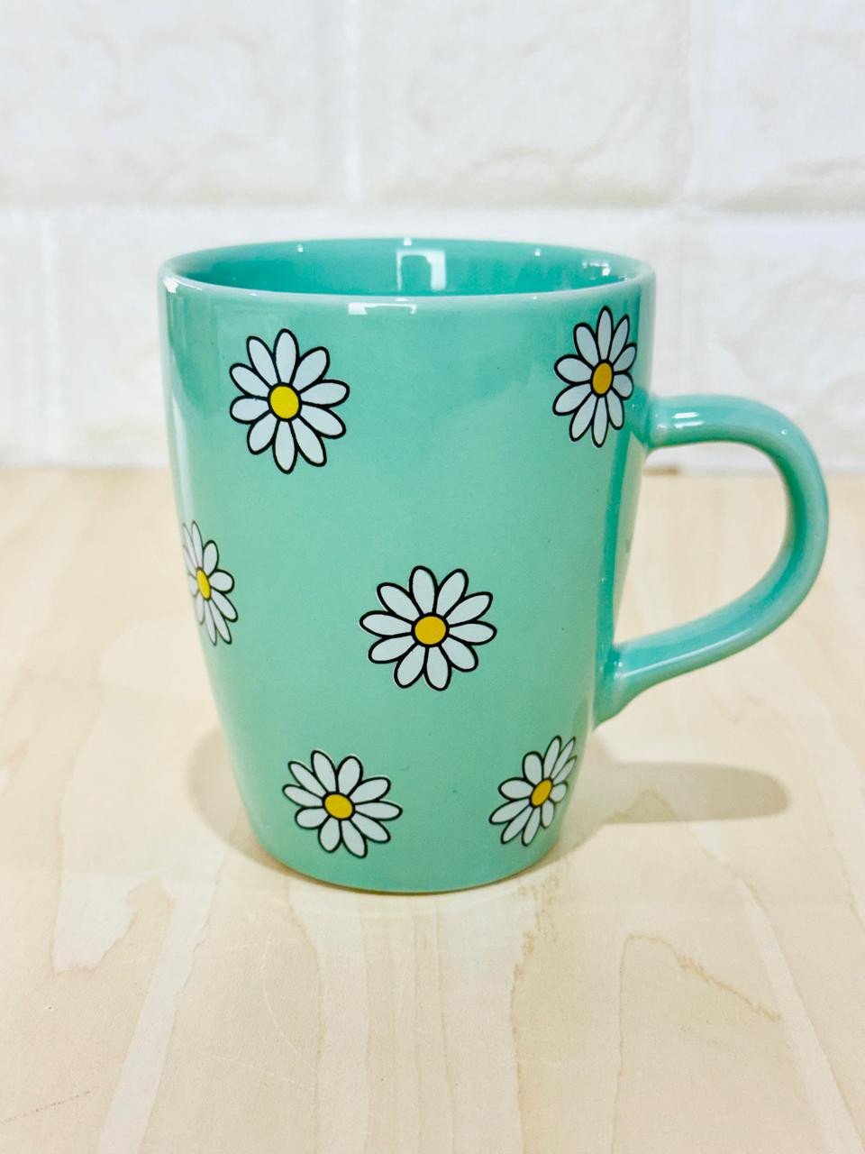 Caneca Sublime Verde Só Margaridas Branca