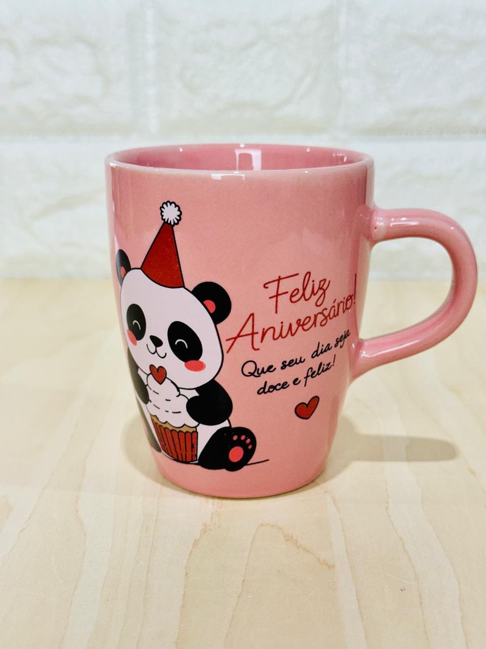 Caneca Sublime Rosa Feliz Aniversário Panda