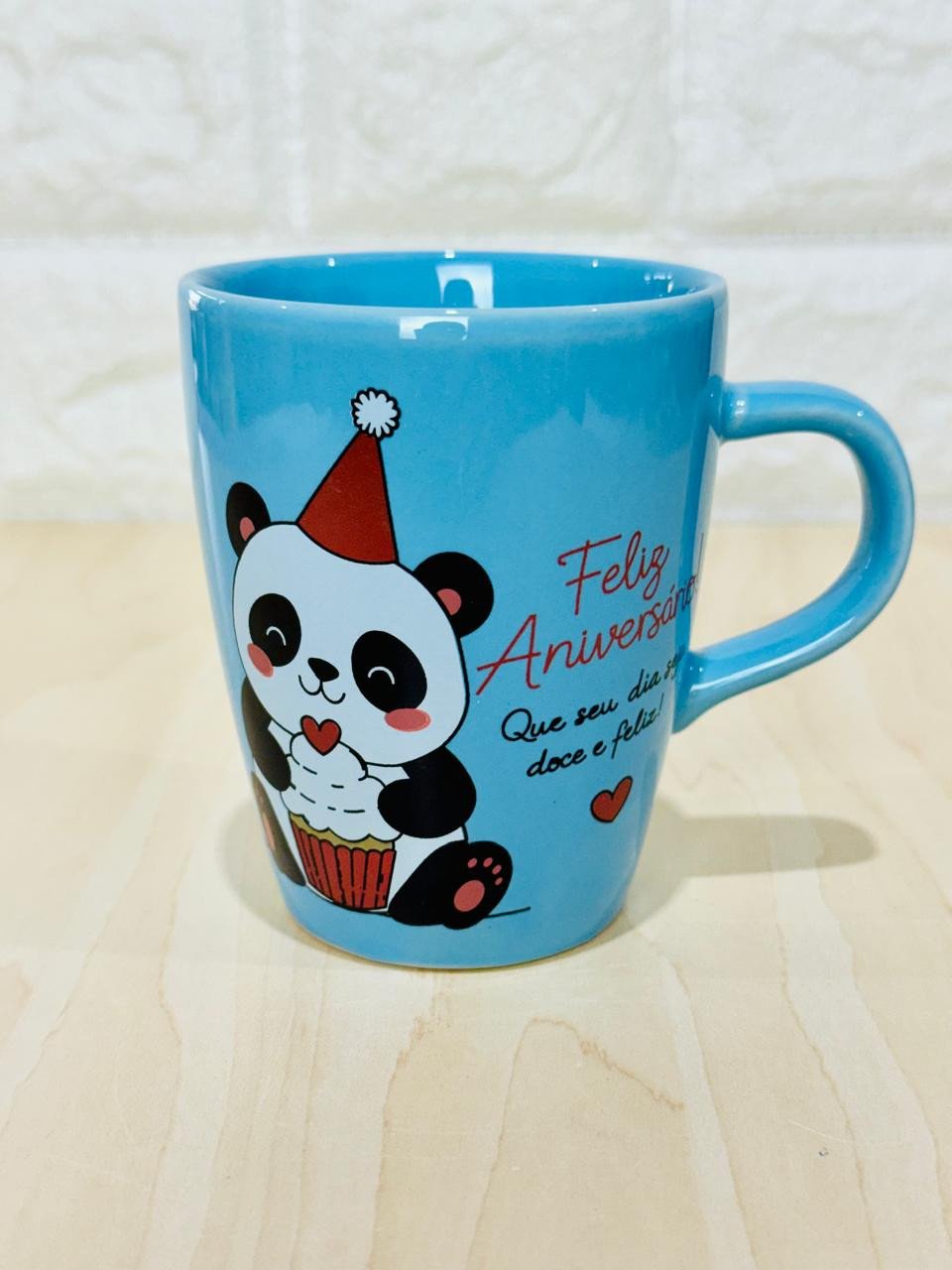 Caneca Sublime Azul Feliz Aniversário Panda