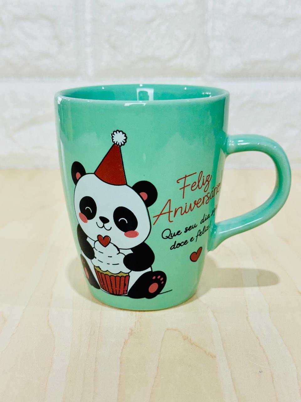 Caneca Sublime Verde Feliz Aniversário Panda