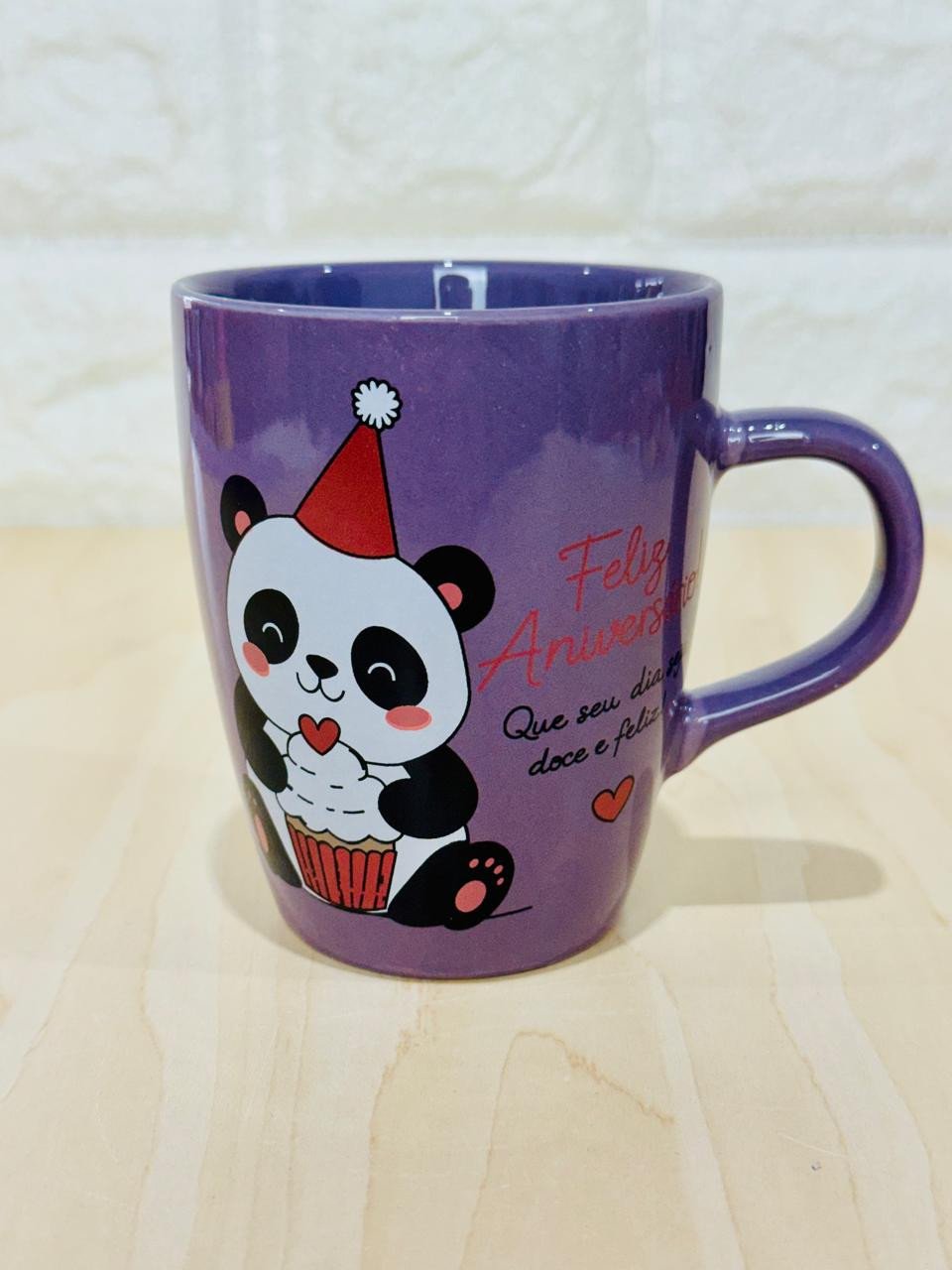 Caneca Sublime Roxa Feliz Aniversário Panda