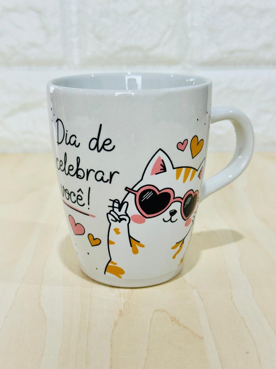 Caneca Sublime Branca Feliz Aniversário Gato