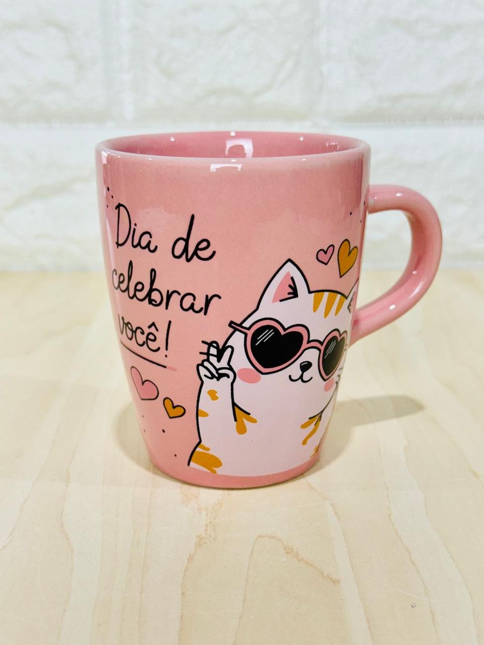 Caneca Sublime Rosa Feliz Aniversário Gato