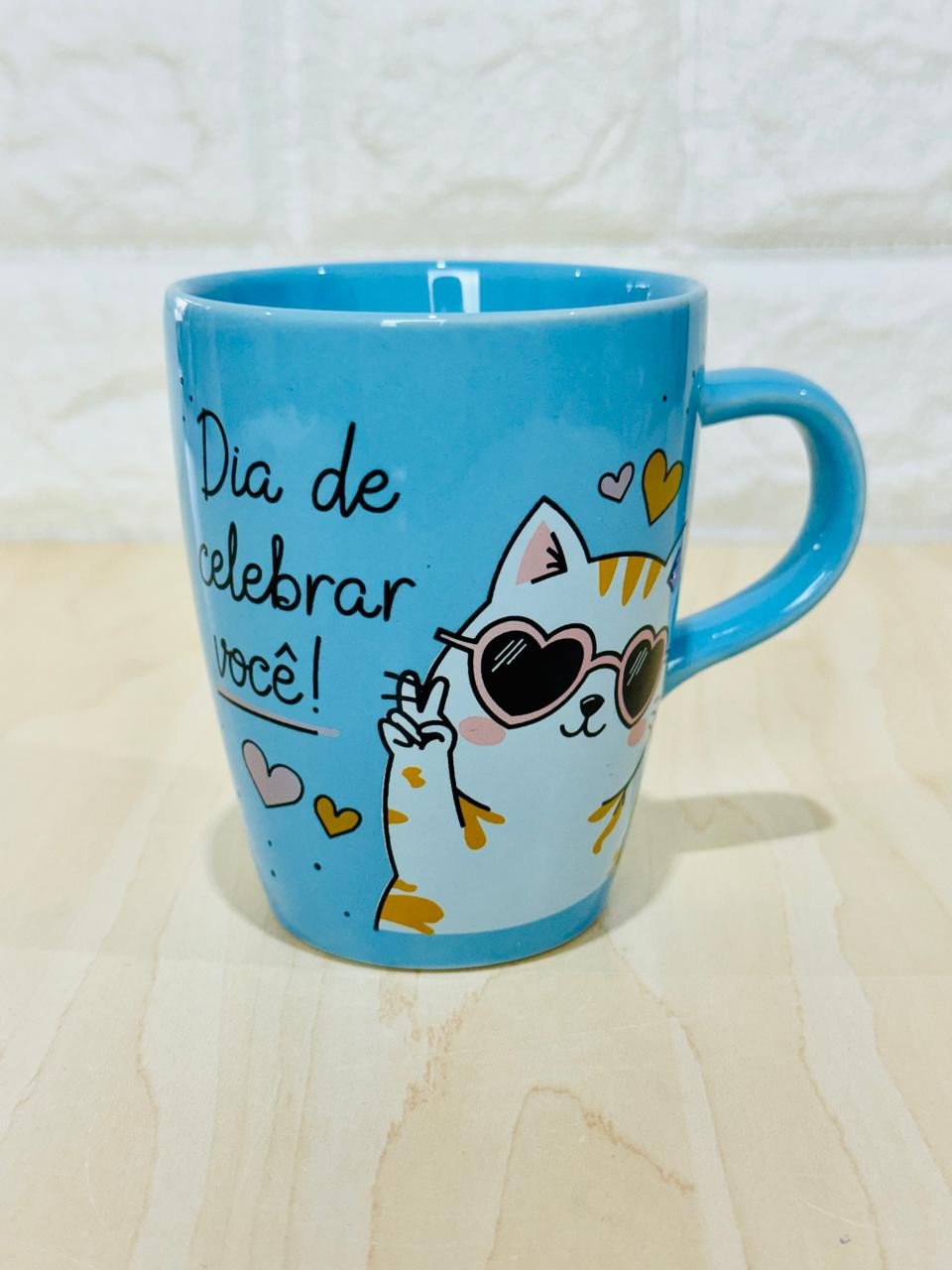 Caneca Sublime Azul Feliz Aniversário Gato