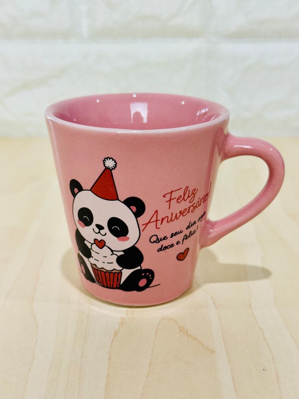 Xícara Rosa Feliz Aniversário Panda