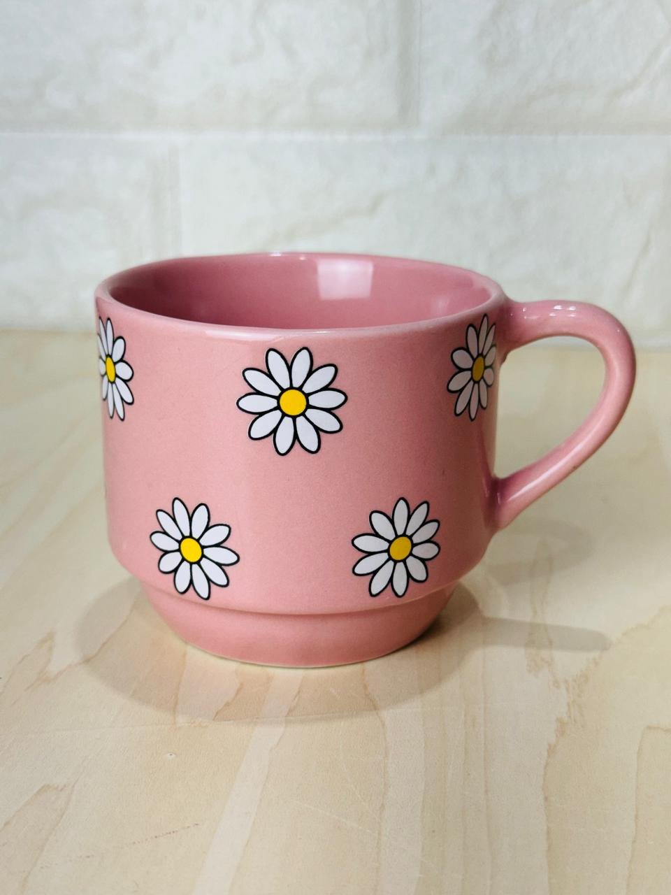 Caneca Empilhável Rosa Só Margaridas Branca