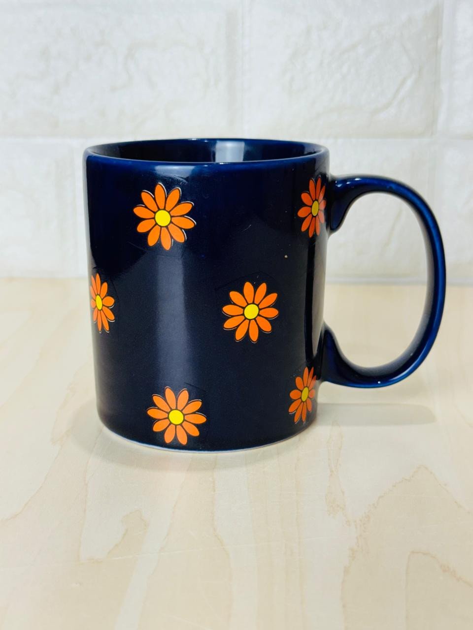 Caneca Aurora Azul Só Margaridas Laranja