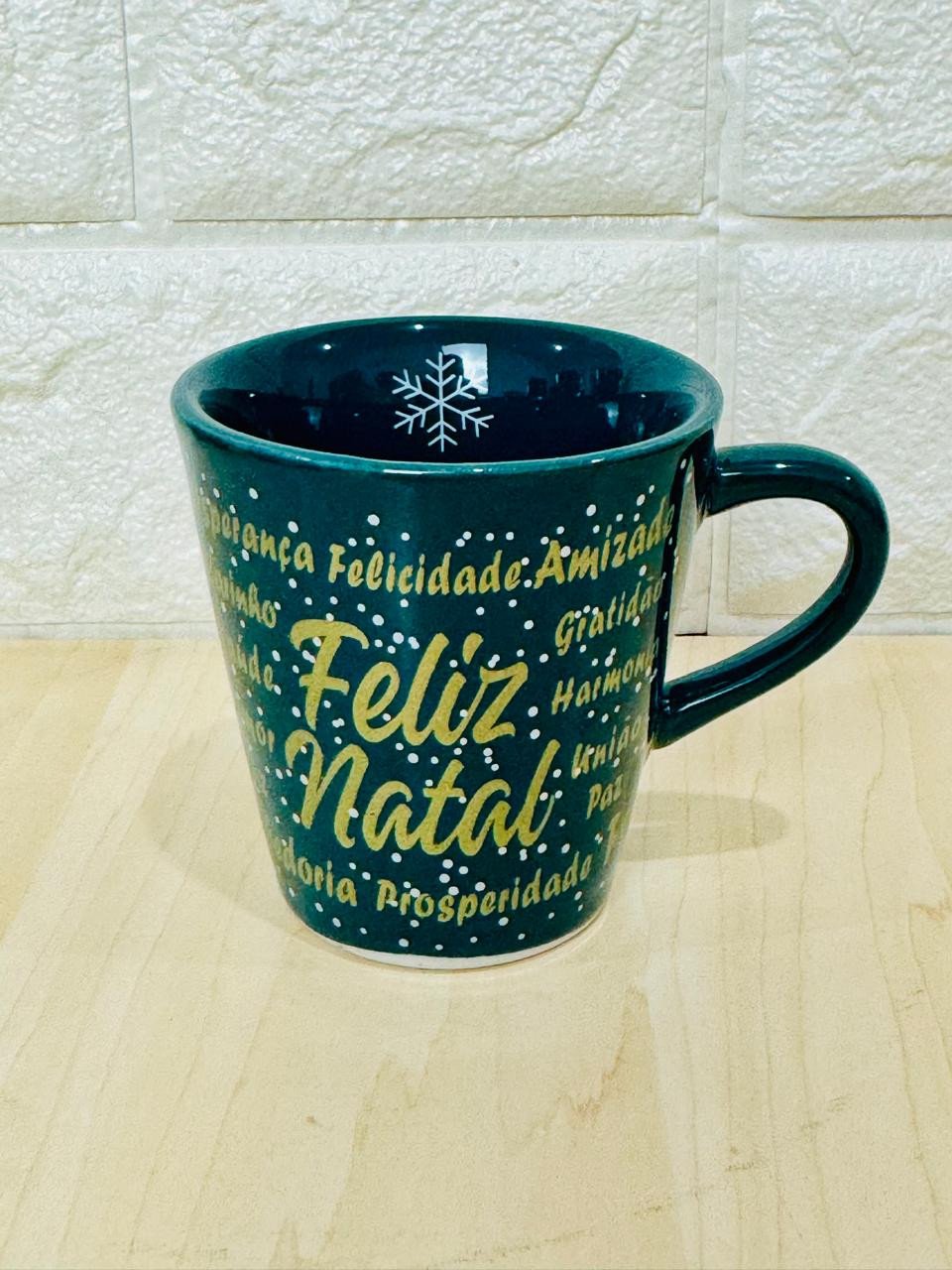 Xícara Verde Palavras Natalinas