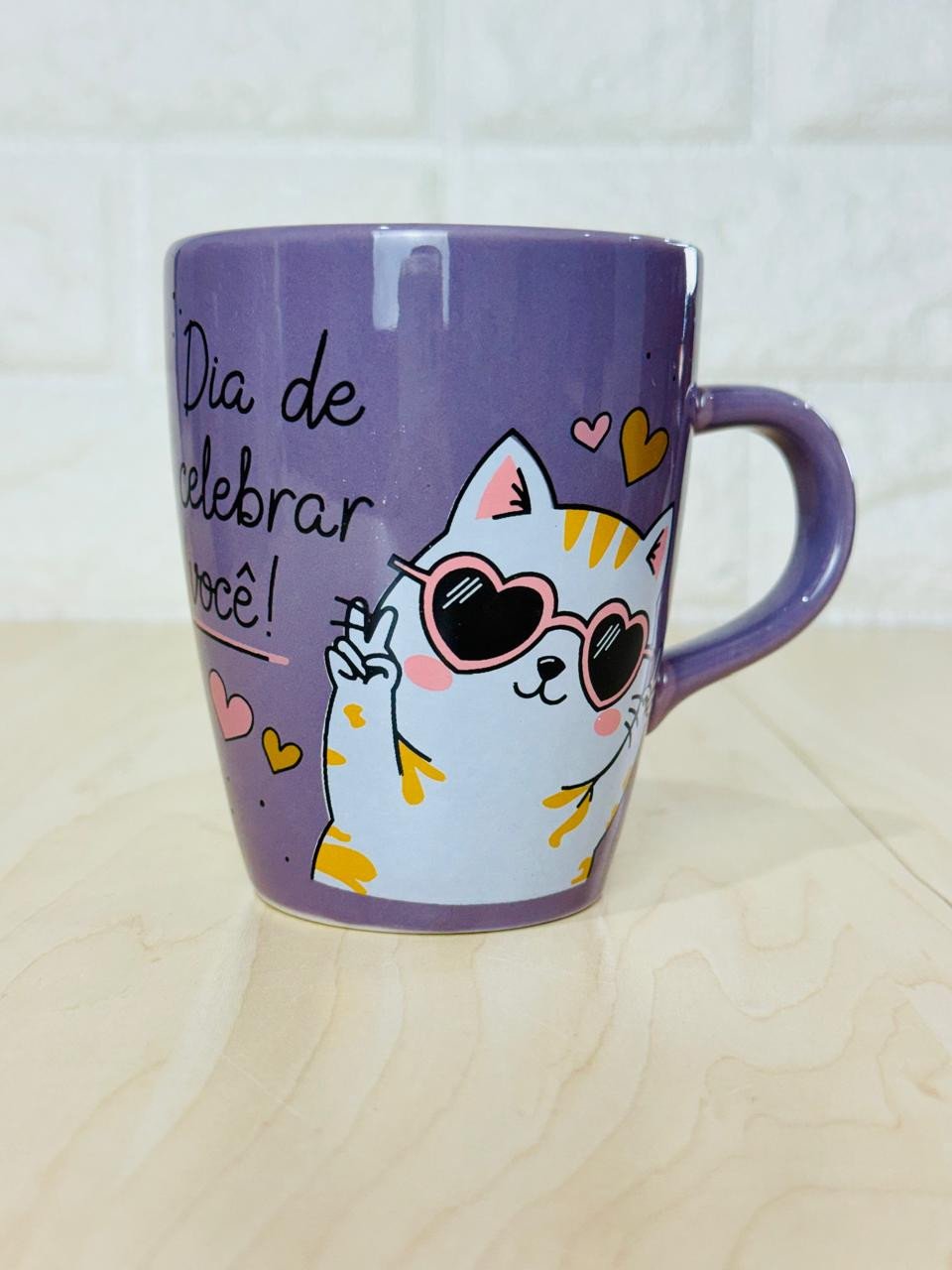 Caneca Sublime Roxa Feliz Aniversário Gato