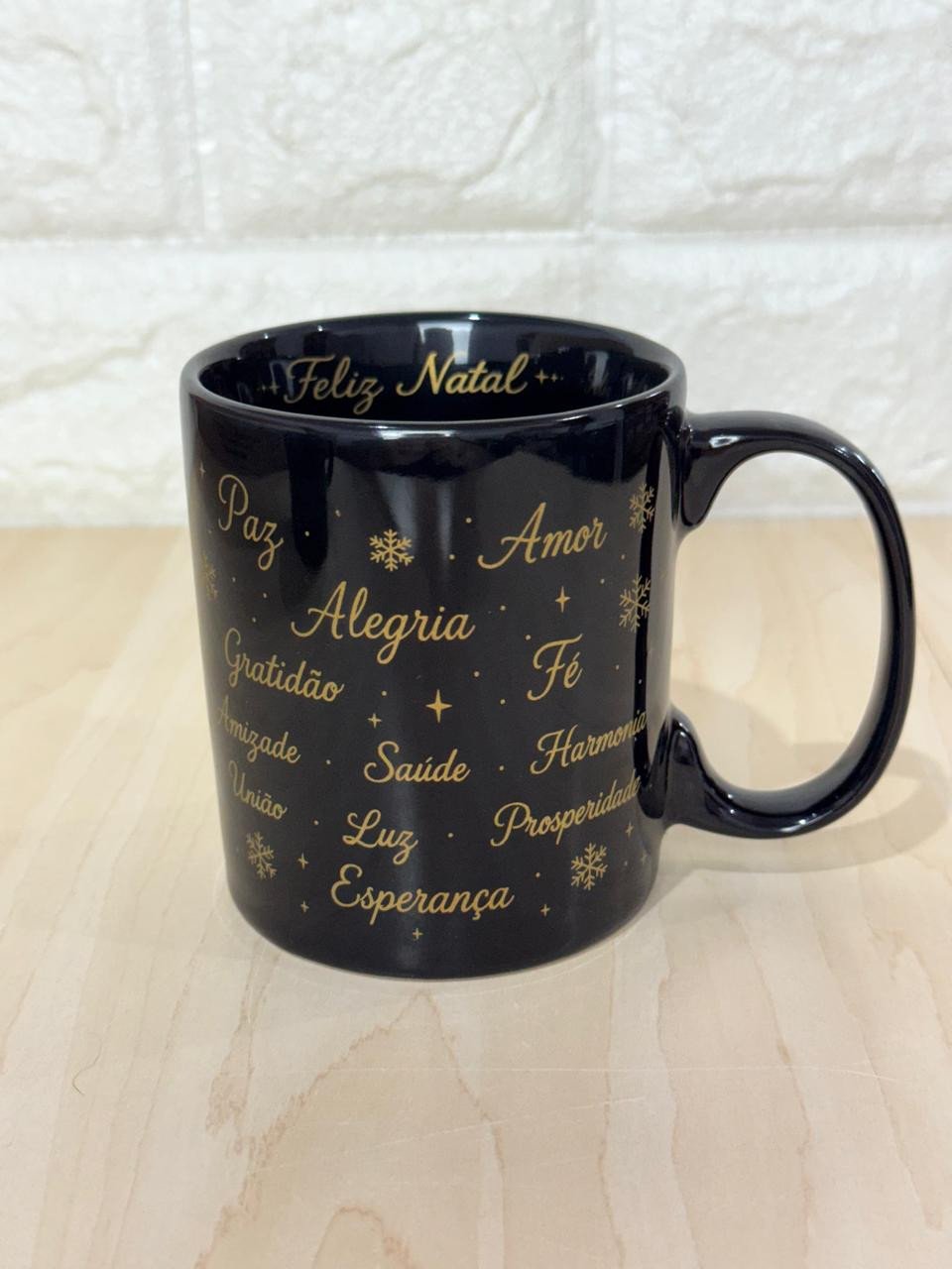 Caneca Aurora Preta Palavras Natalinas