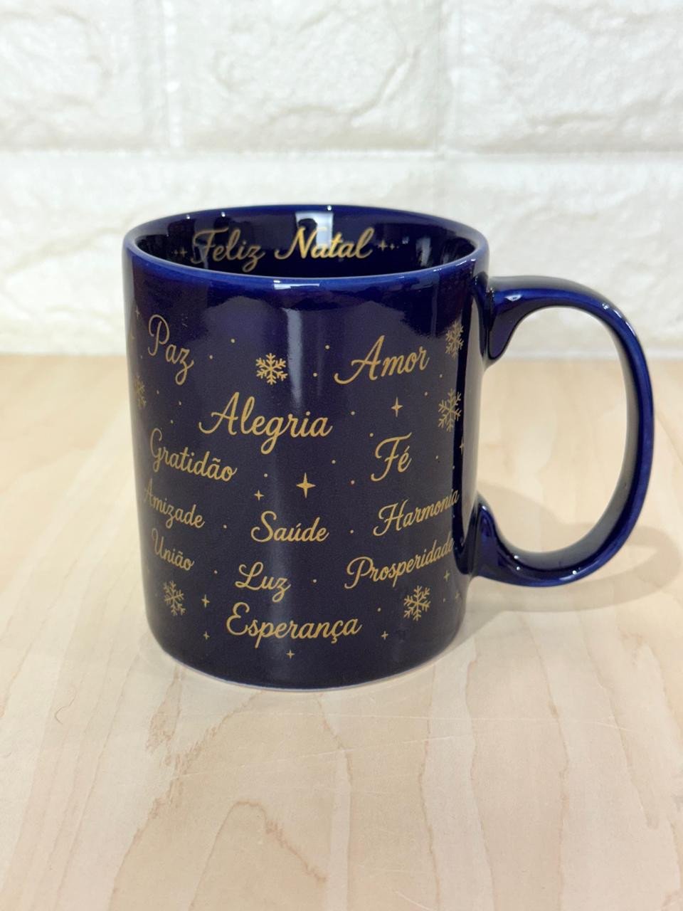 Caneca Aurora Azul Cobalto Palavras Natalinas