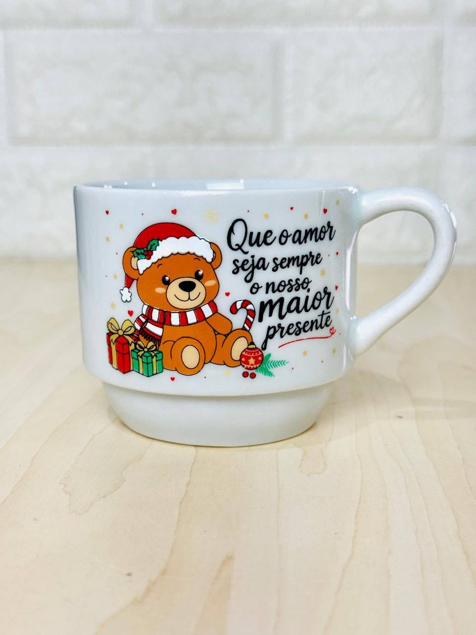 Caneca Empilhável Branca Feliz Natal Urso