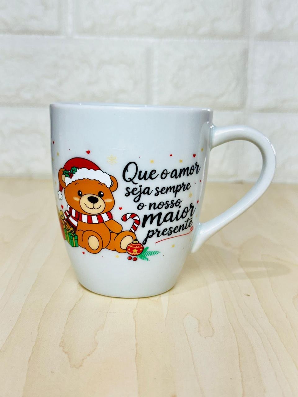 Caneca Glamour Branca Feliz Natal Urso