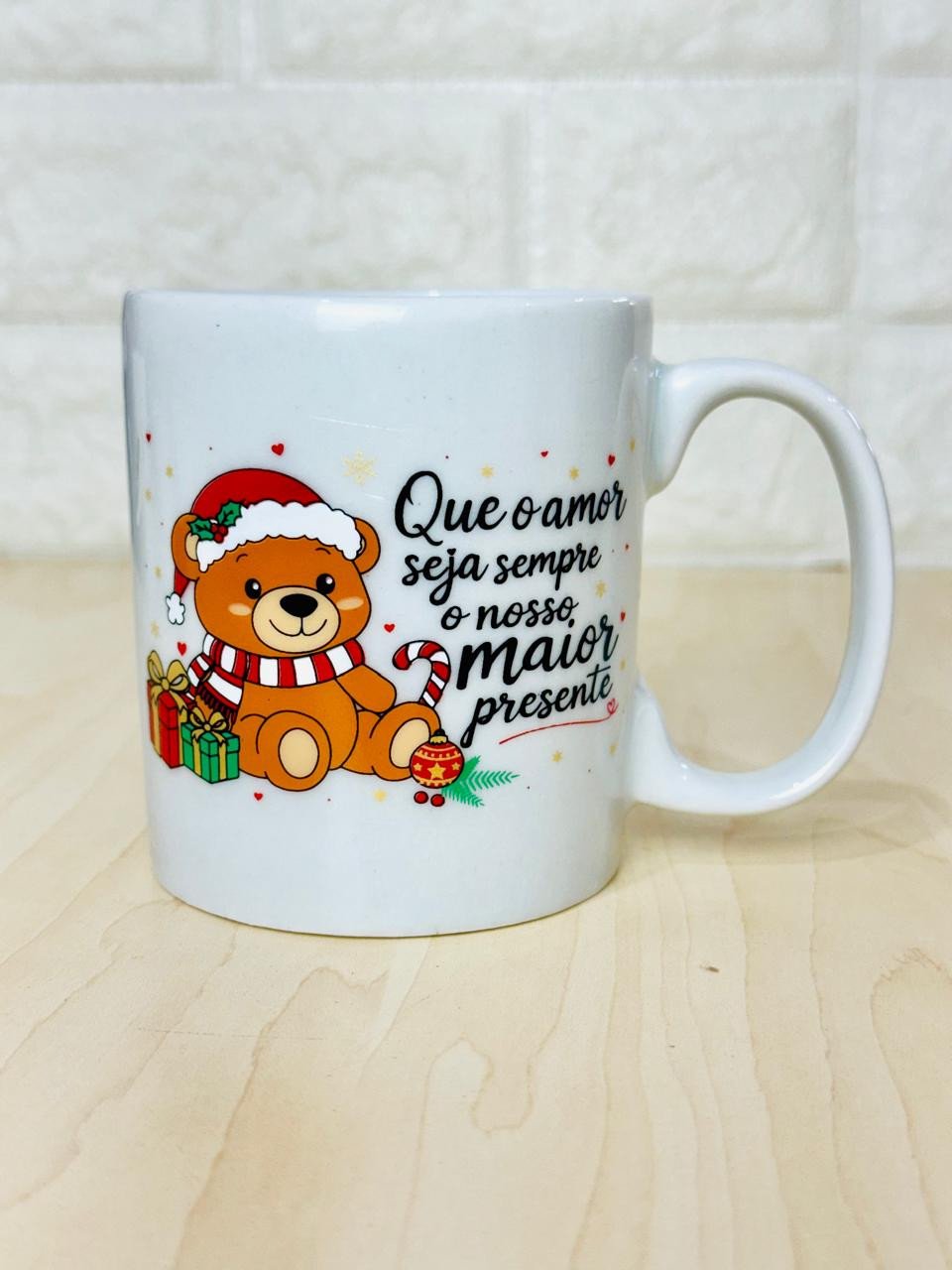 Caneca Aurora Branca Feliz Natal Urso