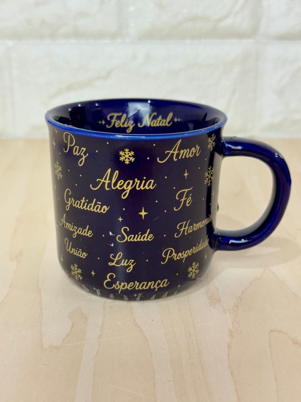 Caneca Ágatha Azul Cobalto Palavras Natalinas