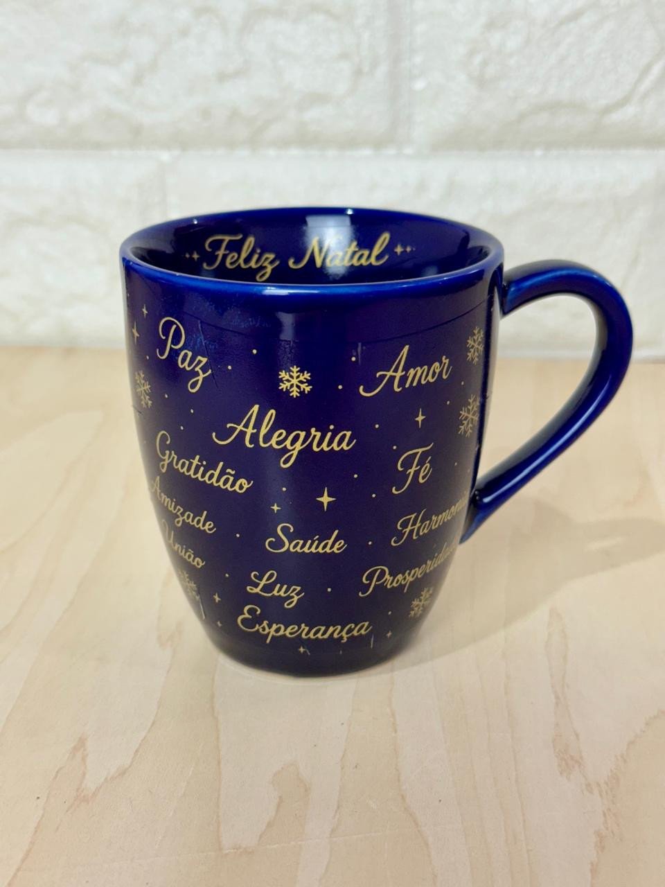 Caneca Glamour Azul Palavras Natalinas