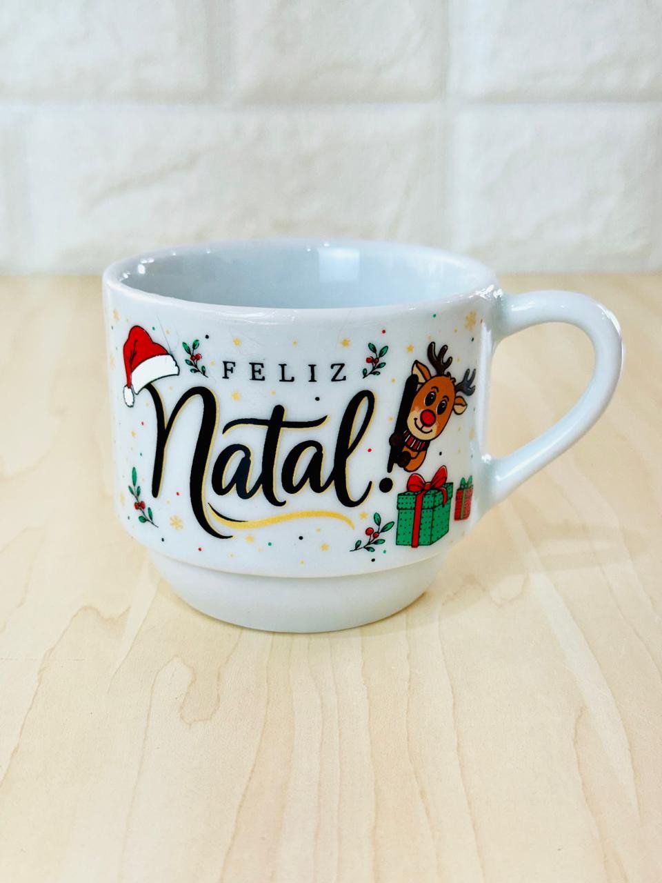 Caneca Empilhável Branca Natal Gorro