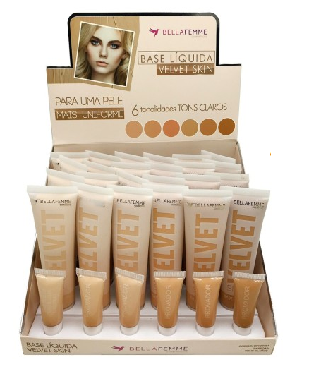 BF10078A BASE LIQUIDA VELVET SKIN TONS CLAROS  BX/ 24UN
