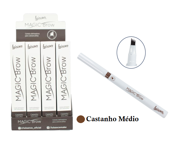 L17009-M MAGIC BROW CANETA P/ SOBRANCELHAS BX/ 24 UN - CASTANHO MÉDIO