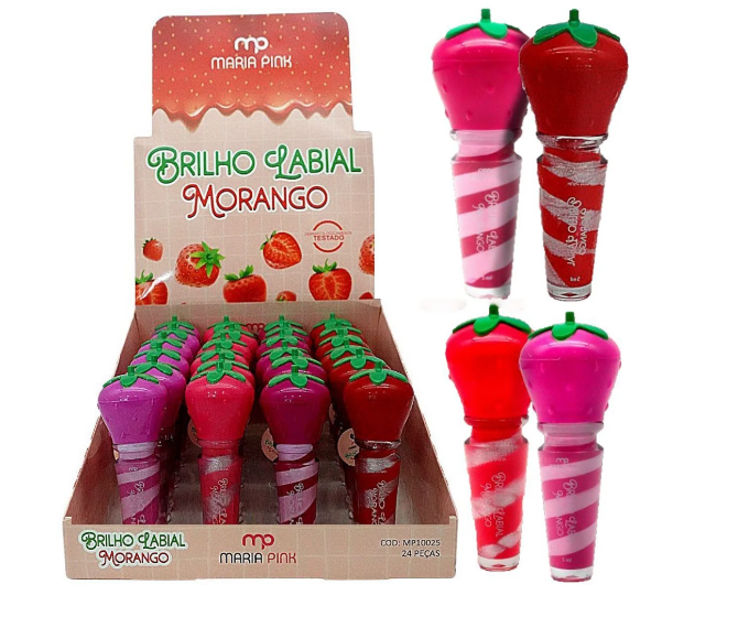 MP10025 BRILHO LABIAL MORANGO BX/ 24 UN