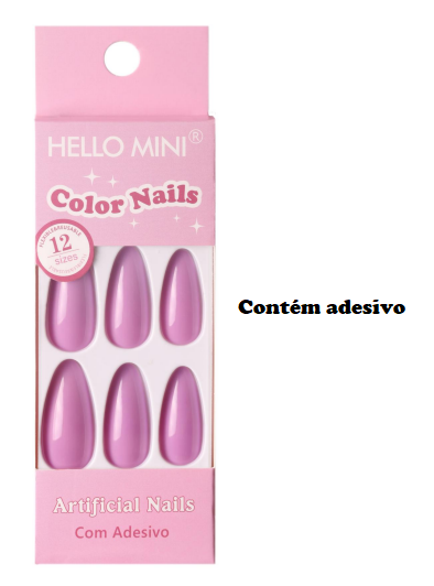 OY1410-9 UNHA POSTIÇA ALMOND C/12 UN HELLO MINI (COM ADESIVO)