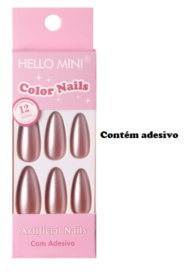 OY1410-13 UNHA POSTIÇA ALMOND C/12 UN HELLO MINI (COM ADESIVO)