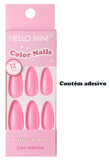 OY1410-15 UNHA POSTIÇA ALMOND C/12 UN HELLO MINI (COM ADESIVO)