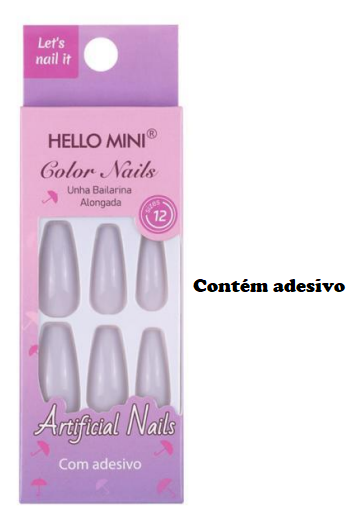 OY1126-14 UNHA POSTIÇA C/12 UN HELLO MINI (COM ADESIVO)