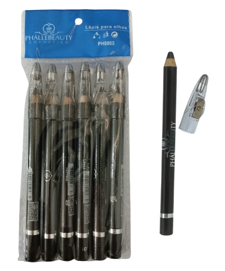 PH8003 LÁPIS PARA OLHOS - PRETO CART. C/6 UN. PHALLEBEAUTY