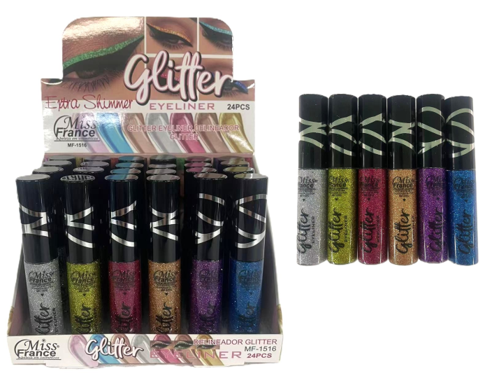 MF-1516 DELINEADOR COLORIDO GLITTER EYELINER MISS FRANCE BX/24 UN.