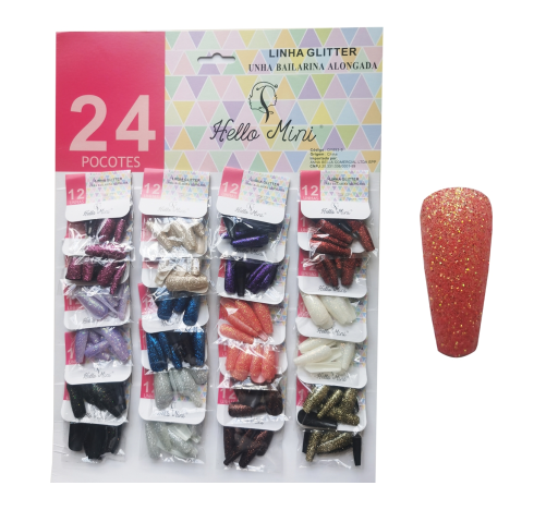 OY893-9 UNHA BAILARINA ALONGADA C/ GLITTER CT/24 UN