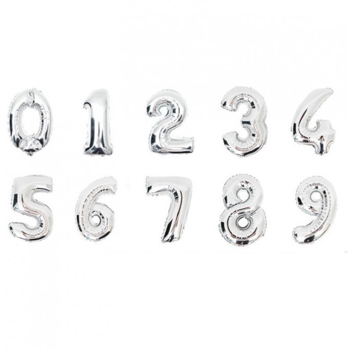 BALAO METALIZADO NUMERAL PRATA 40CM