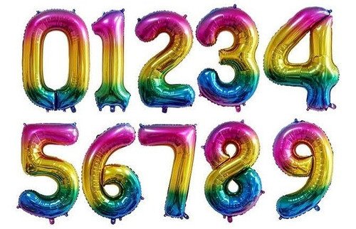 BALAO METALIZADO NUMERAL COLORIDO 40CM