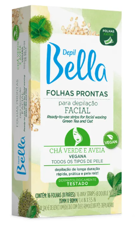 Folhas Prontas DepilBella Facial Chá Verde e Aveia com 16 Folhas