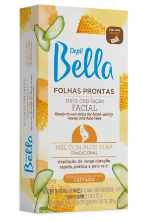 Folhas Prontas DepilBella Facial Mel com Aloe Vera com 16 Folhas