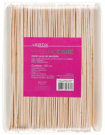 Palito Espátula Madeira Vertix com 100 unidades