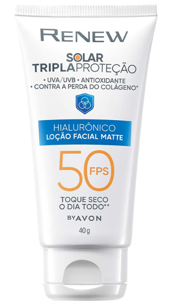 Protetor Solar Renew Ácido Hialurônico Matte Toque Seco FPS50 40g