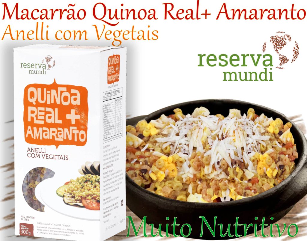 Macarrão Quinoa real + Amaranto Anelli vegetais Reserva Mundi