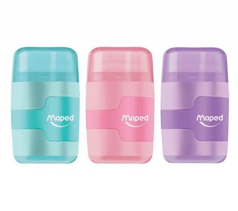 APONTADOR E BORRACHA 2 FUROS CONNECT PASTEL MAPED	