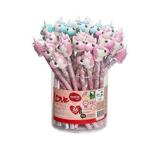 LAPIS DE ESCREVER PONTEIRA BORRACHA UNICORNIO MOLIN	