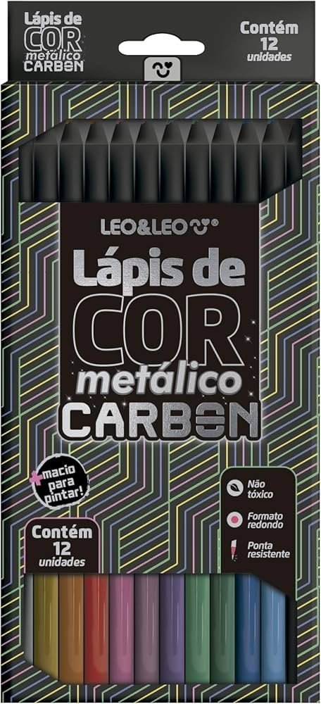 LAPIS DE COR CARBON 12 CORES METALICAS REDONDO LEO&LEO	